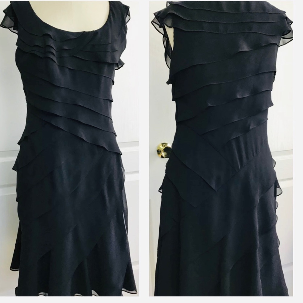 ADRIANA PAPELL RUFFLE Black Dress - Picture 3 of 8